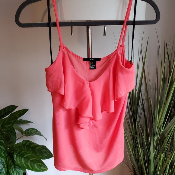 XXI Tops - XXI Coral fringe sheer cotton top